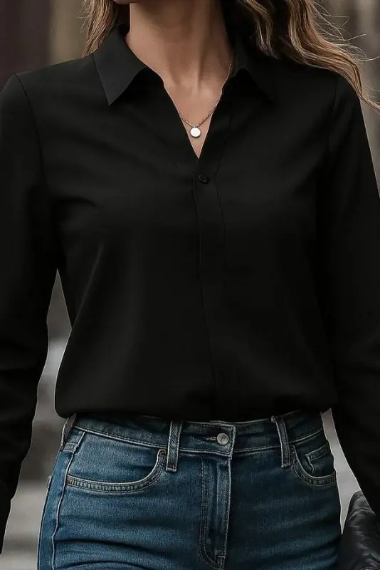 Women's Long Sleeve Collar Knit Shirt - 2