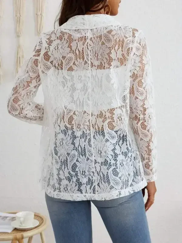 Women's Long Sleeve Collar Open Front Lace Jacket - 8