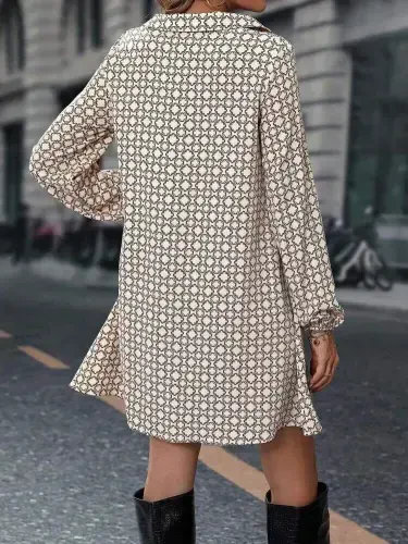 Women's Long Sleeve Collar Patterned Mini Modal Dress - 5