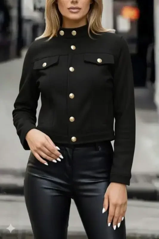 Women's Long Sleeve Collared and Front Buttoned Suede Crop Jacket - 3