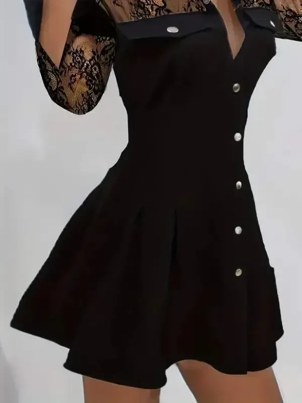 Women's Long Sleeve Collared Button-Down Pocket Detail Mini Modal Dress - 3