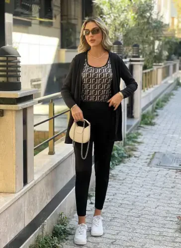 Women's Long Sleeve Crepe Three Piece Set - 7