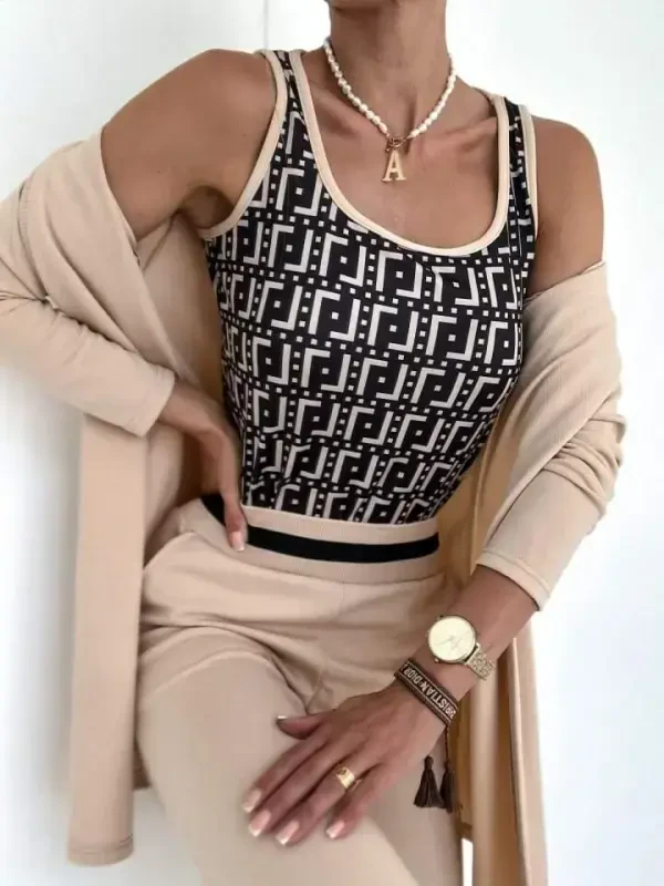 Women's Long Sleeve Crepe Three Piece Set - 1