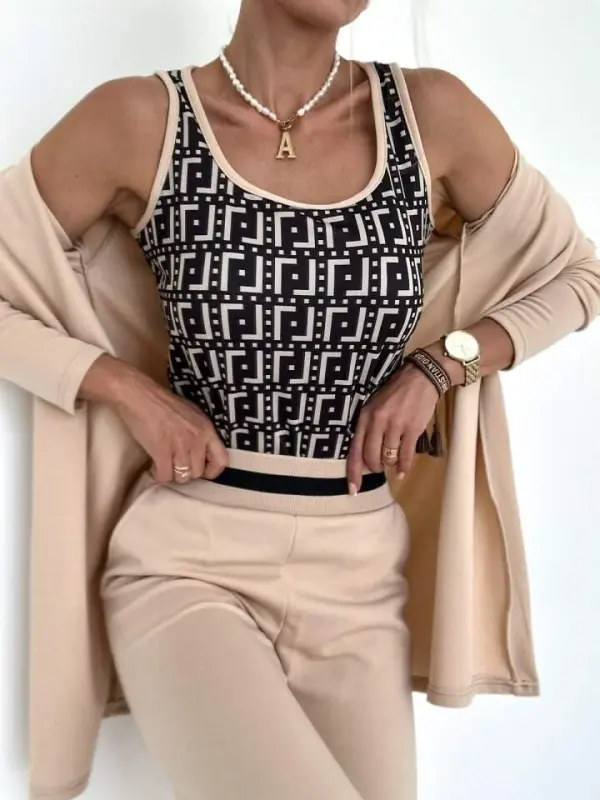 Women's Long Sleeve Crepe Three Piece Set - 4