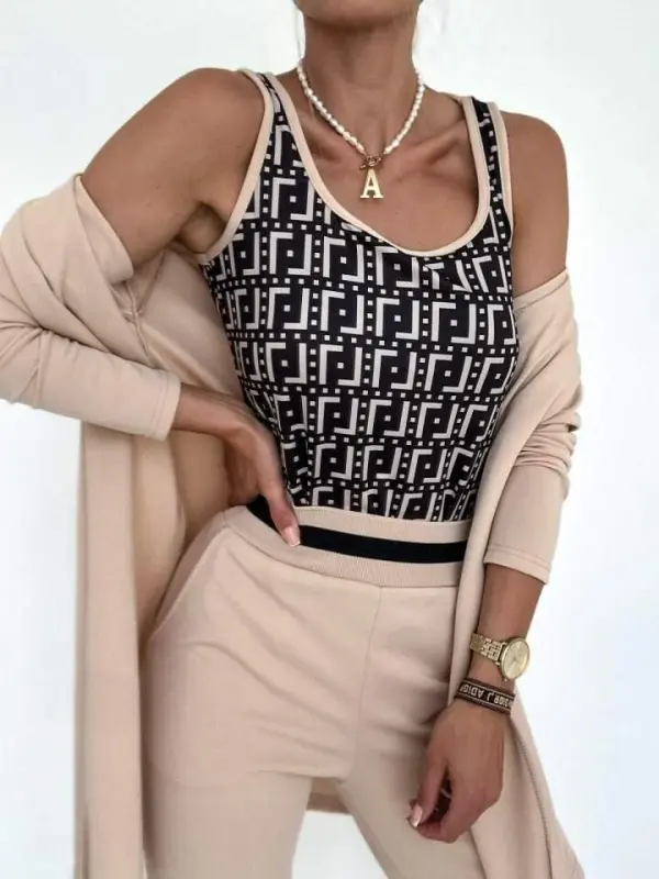 Women's Long Sleeve Crepe Three Piece Set - 5