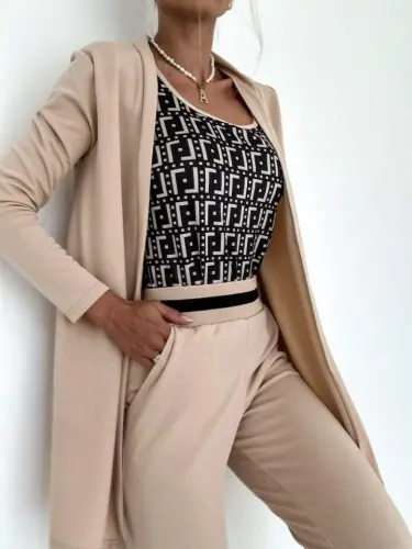 Women's Long Sleeve Crepe Three Piece Set - 9