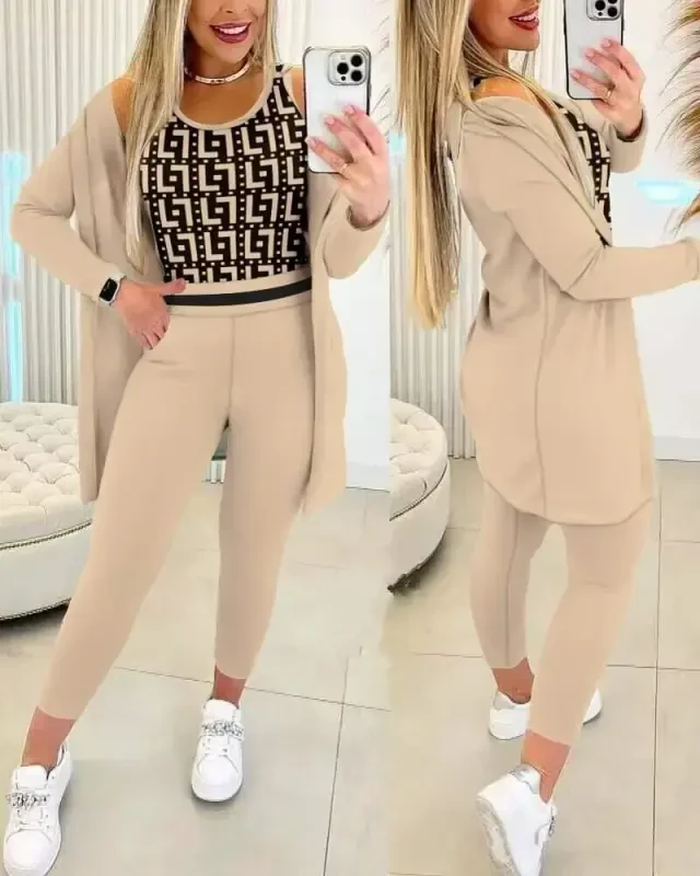 Women's Long Sleeve Crepe Three Piece Set - 1