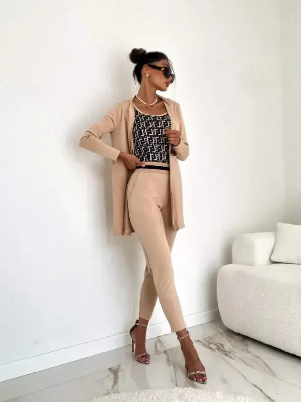 Women's Long Sleeve Crepe Three Piece Set - 6
