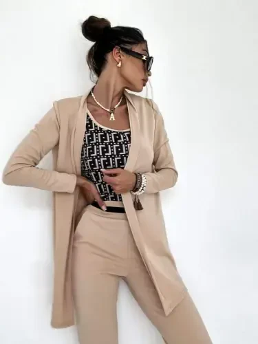 Women's Long Sleeve Crepe Three Piece Set - 8