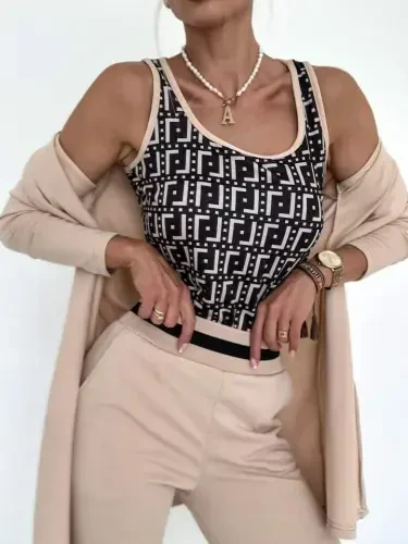 Women's Long Sleeve Crepe Three Piece Set - 12