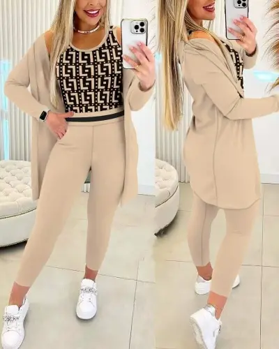 Women's Long Sleeve Crepe Three Piece Set - 1
