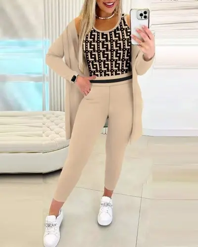 Women's Long Sleeve Crepe Three Piece Set - BÜYÜKBEDENIZ (1)