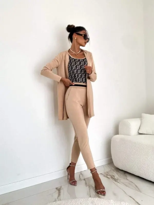 Women's Long Sleeve Crepe Three Piece Set - 6