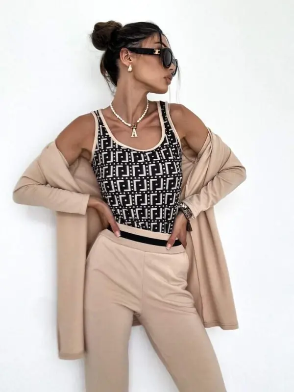 Women's Long Sleeve Crepe Three Piece Set - 7