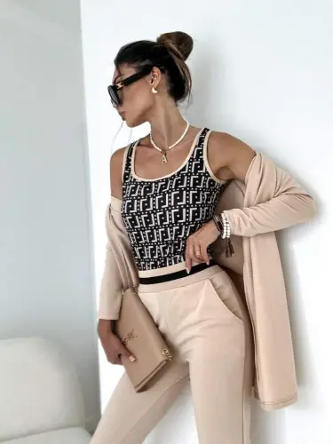 Women's Long Sleeve Crepe Three Piece Set - 9