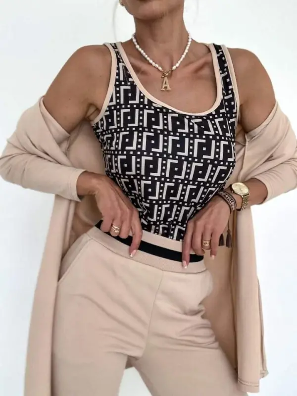 Women's Long Sleeve Crepe Three Piece Set - 12