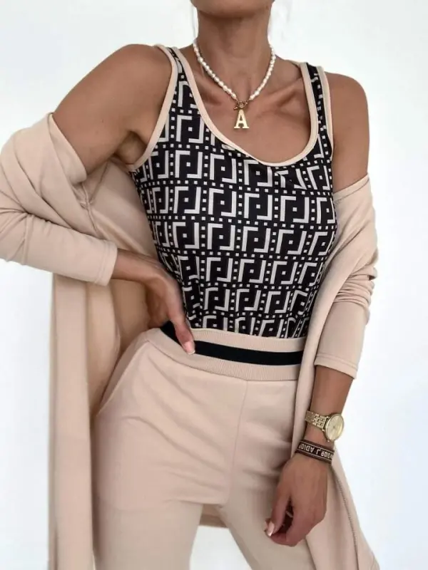 Women's Long Sleeve Crepe Three Piece Set - 14