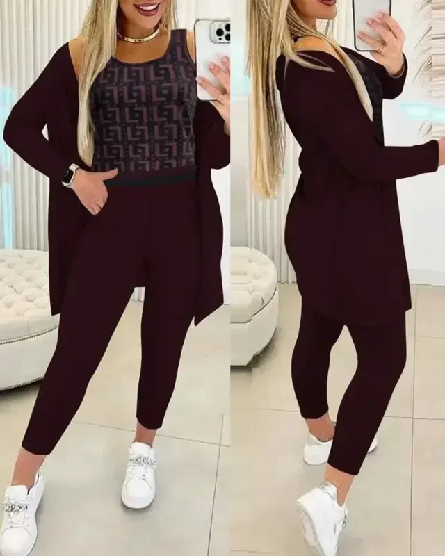 Women's Long Sleeve Crepe Three Piece Set - 1