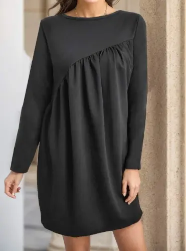 Women's Long Sleeve Crew Neck Cross Ruched Detail Two-Thread Mini Dress - 5