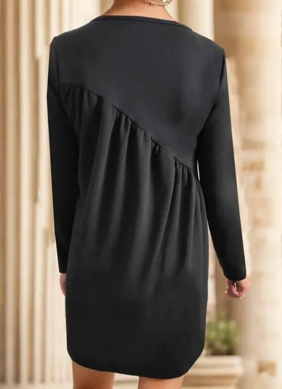 Women's Long Sleeve Crew Neck Cross Ruched Detail Two-Thread Mini Dress - 6