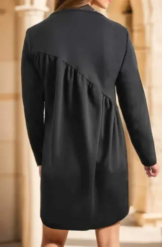 Women's Long Sleeve Crew Neck Cross Ruched Detail Two-Thread Mini Dress - 7