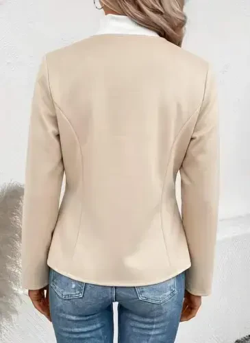 Women's Long Sleeve Crew Neck Front Zip-Up Suede Jacket - 3