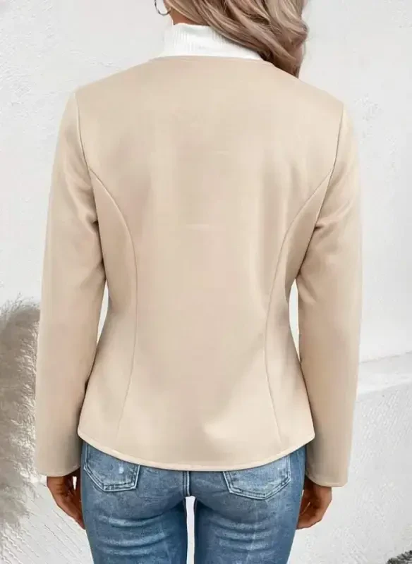 Women's Long Sleeve Crew Neck Front Zip-Up Suede Jacket - 3