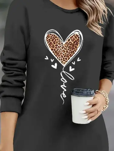 Women's Long Sleeve Crew Neck Heart Patterned Short Viscose Dress - BÜYÜKBEDENIZ (1)
