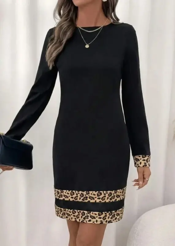 Women's Long Sleeve Crew Neck Mini Imported Crepe Dress - BÜYÜKBEDENIZ