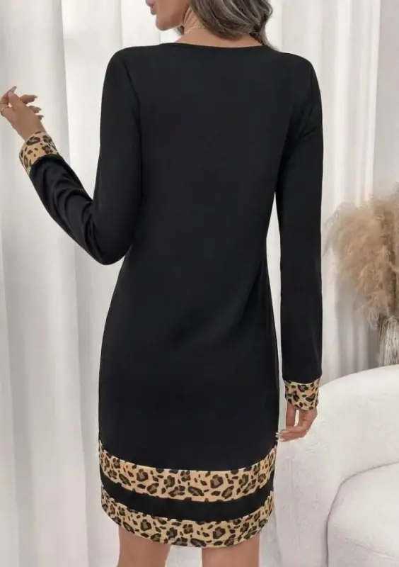 Women's Long Sleeve Crew Neck Mini Imported Crepe Dress - 2