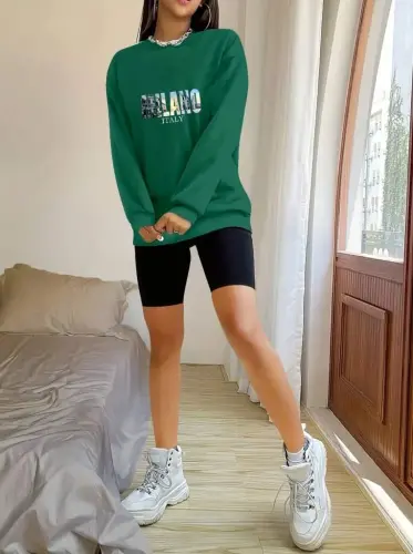 Women's Long Sleeve Crew Neck Patterned Viscose Two Thread Blouse - 2