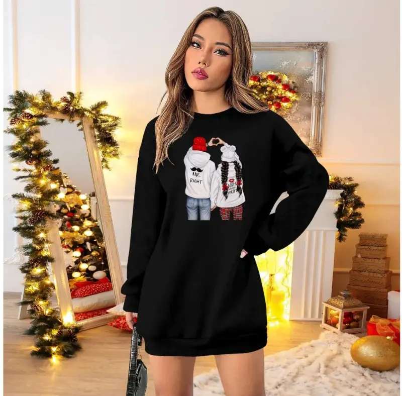 Women's Long Sleeve Crew Neck Patterned Viscose Two Thread Dress - BÜYÜKBEDENIZ