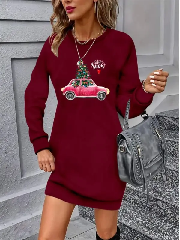 Women's Long Sleeve Crew Neck Patterned Viscose Two Thread Dress - BÜYÜKBEDENIZ