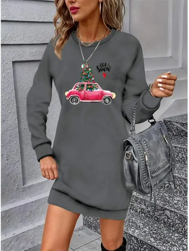 Women's Long Sleeve Crew Neck Patterned Viscose Two Thread Dress - BÜYÜKBEDENIZ