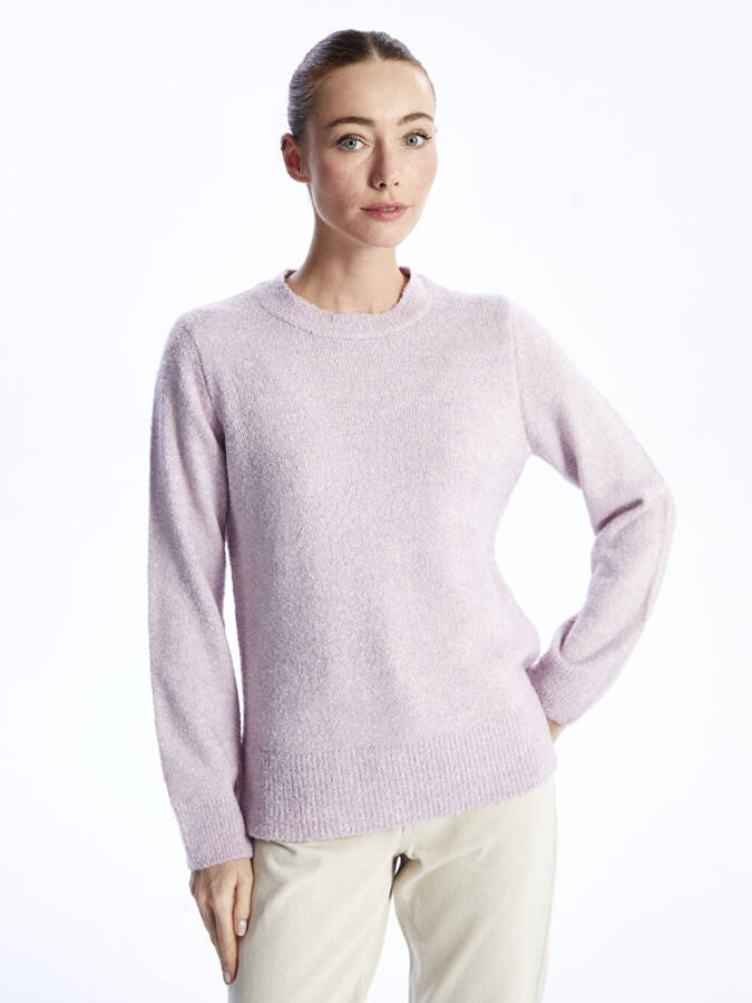 Women's Long Sleeve Crew Neck Plain Knit Sweater - 8