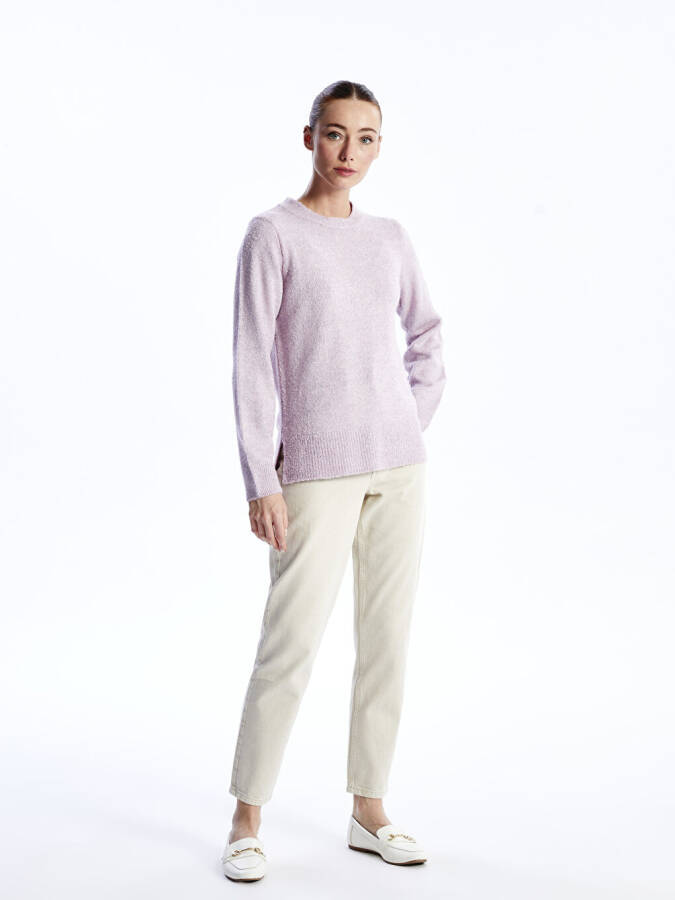 Women's Long Sleeve Crew Neck Plain Knit Sweater - 10