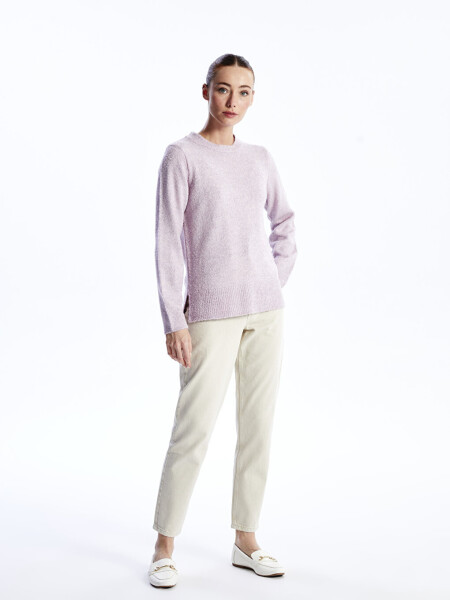 Women's Long Sleeve Crew Neck Plain Knit Sweater - 17