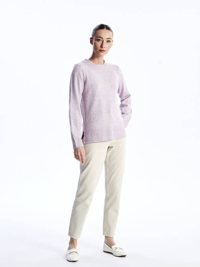 Women's Long Sleeve Crew Neck Plain Knit Sweater - 17