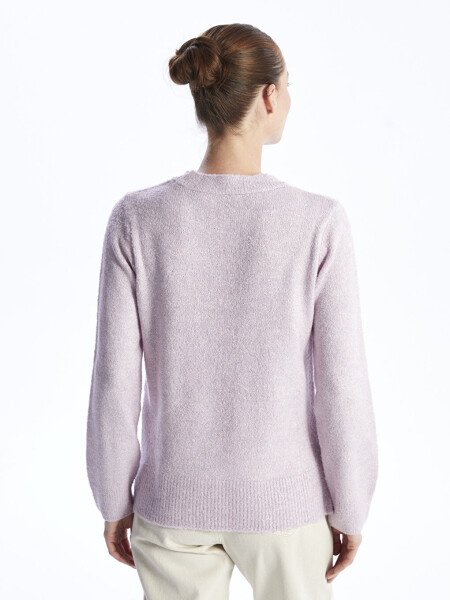 Women's Long Sleeve Crew Neck Plain Knit Sweater - 19