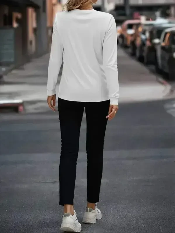 Women's Long Sleeve Crew Neck Pocketed Viscose Two Thread Blouse and Pants Set - 3