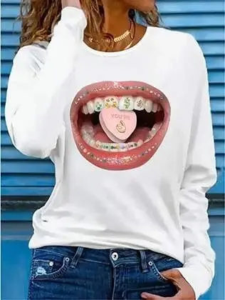 Women's Long Sleeve Crew Neck Printed Viscose Blouse - BÜYÜKBEDENIZ