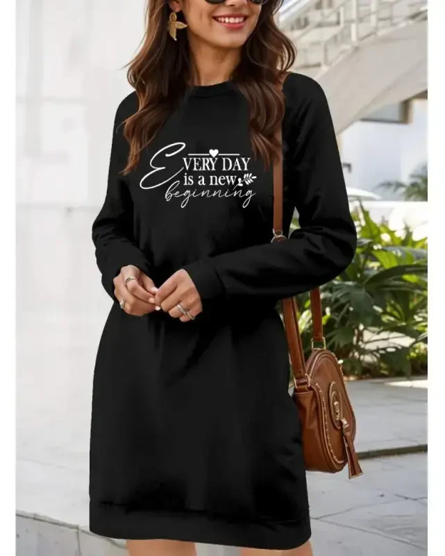 Women's Long Sleeve Crew Neck Short Viscose Two Thread Dress - BÜYÜKBEDENIZ