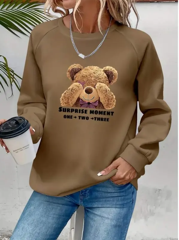 Women's Long Sleeve Crew Neck Teddy Bear Patterned Viscose Two Thread Blouse - BÜYÜKBEDENIZ