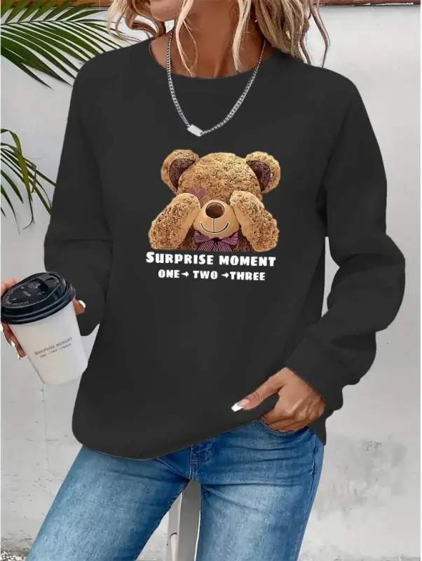 Women's Long Sleeve Crew Neck Teddy Bear Patterned Viscose Two Thread Blouse - BÜYÜKBEDENIZ