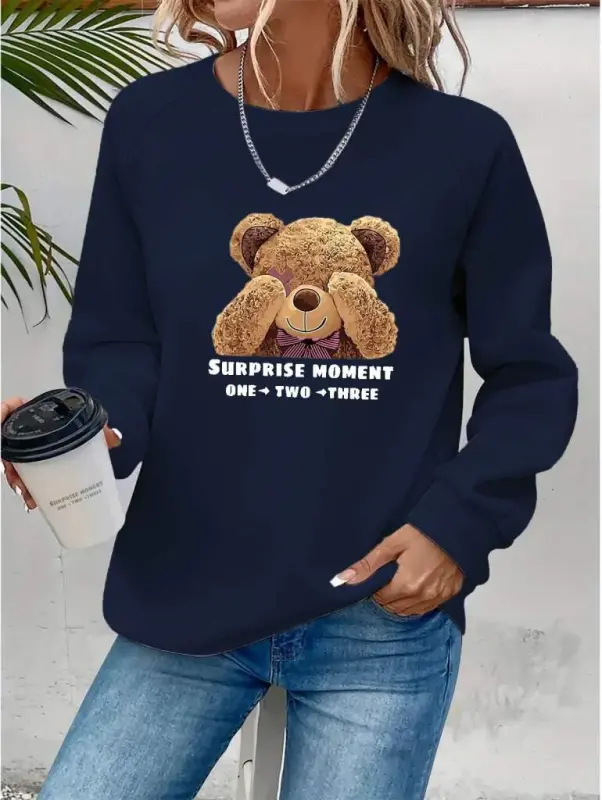 Women's Long Sleeve Crew Neck Teddy Bear Patterned Viscose Two Thread Blouse - BÜYÜKBEDENIZ