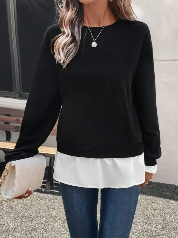 Women's Long Sleeve Crew Neck Viscose Double-Yarn and Tricot Hem Blouse - 4