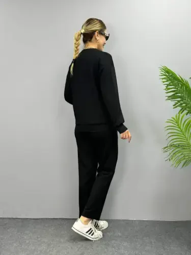 Women's Long Sleeve Crew Neck Viscose Two Thread Blouse and Pants Set - 4