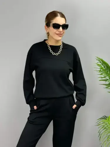 Women's Long Sleeve Crew Neck Viscose Two Thread Blouse and Pants Set - 7