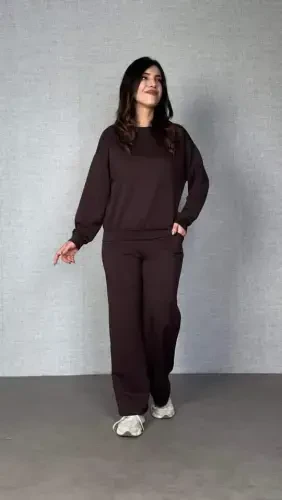Women's Long Sleeve Crew Neck Viscose Two Thread Blouse and Pants Set - 3