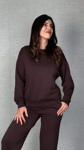 Women's Long Sleeve Crew Neck Viscose Two Thread Blouse and Pants Set - 4